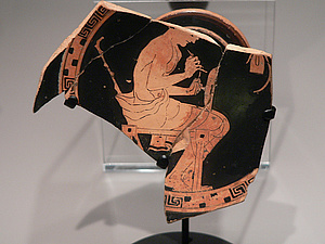 Ein griechischer Vasenmaler bei der Arbeit, Schalenfragment Boston Museum of Fine Arts 01.8073 (Foto: Schmidt)